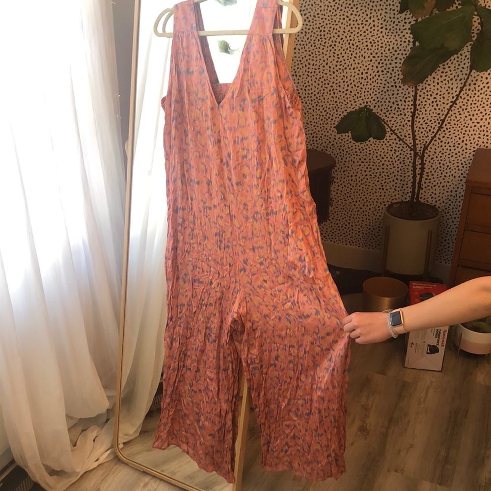 Anthropologie dress jumpsuit pink animal print lace details XL